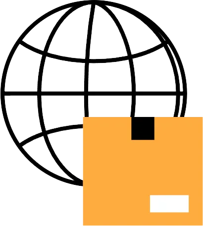 Globo terrestre com uma caixa de encomenda